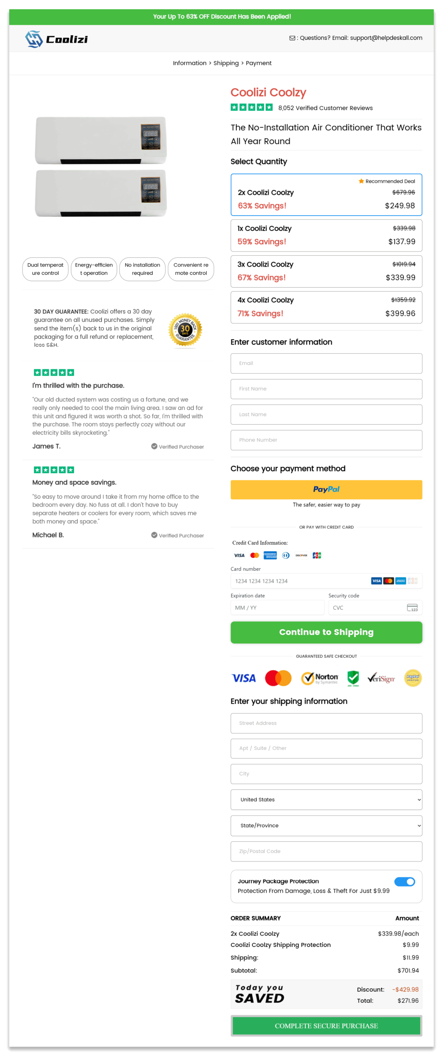 Coolzy Portable AC secure checkout page